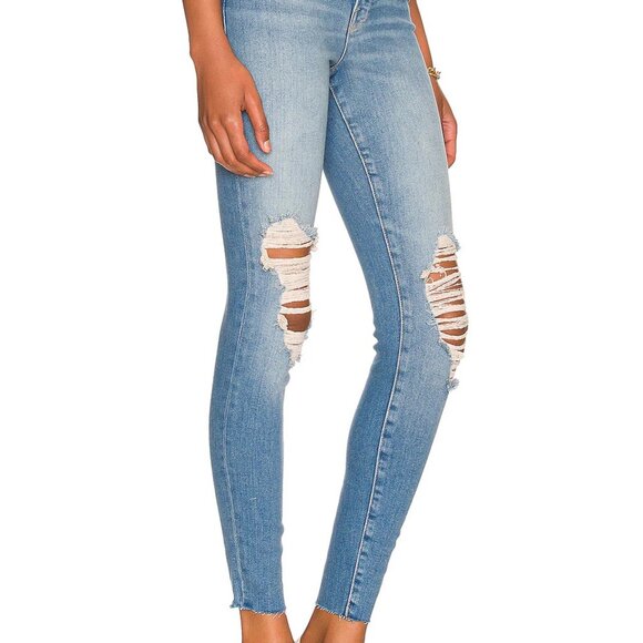 Good American Good Waist Distressed Raw Hem Skinny Jeans Size 0/25 Indigo016 - Picture 6 of 7